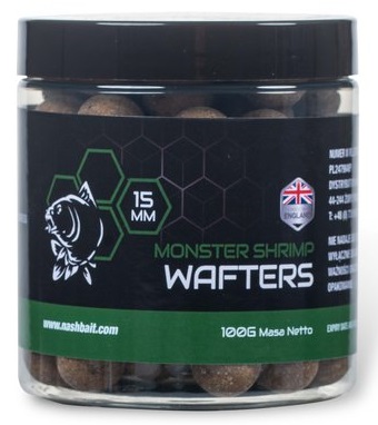 Nash vyvážené boilie wafters monster shrimp - 100 g 15 mm