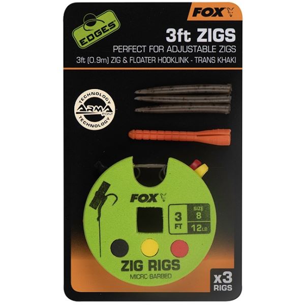 Fox Návazec Zig Rigs 3 FT 0.9 m 3 ks Háček 8 Nosnost 12 lb