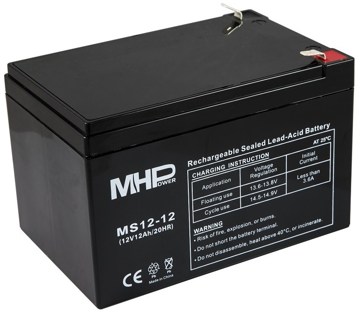 Levně Mhpower olověný akumulátor ms12-12 agm 12 v 12 ah faston f2 6,3 mm
