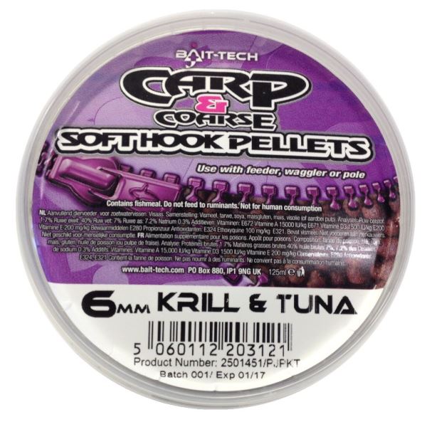Bait-tech pelety v krabičce soft hook pellets 6 mm 125 ml