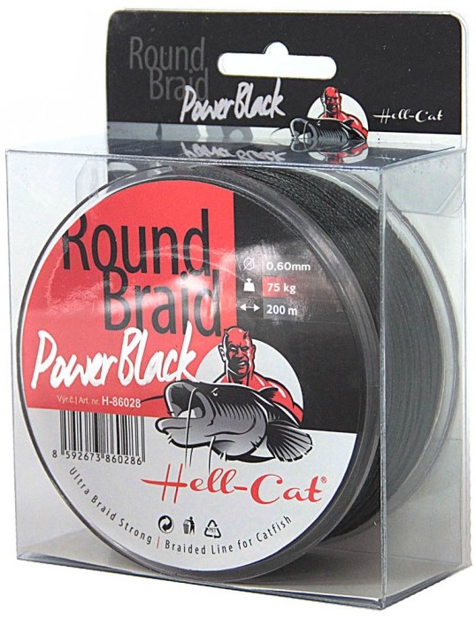Hell-cat splétaná šňůra round braid power black 200 m-průměr 0,60 mm / nosnost 75 kg