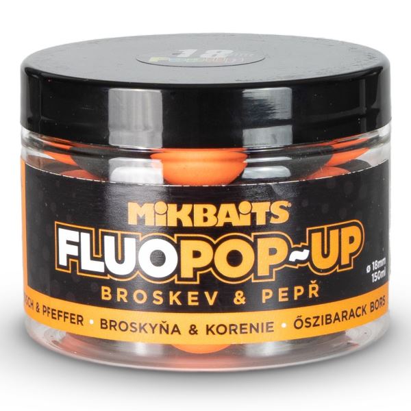 Mikbaits Plovoucí Boilie Fluo Broskev Pepř 150 ml