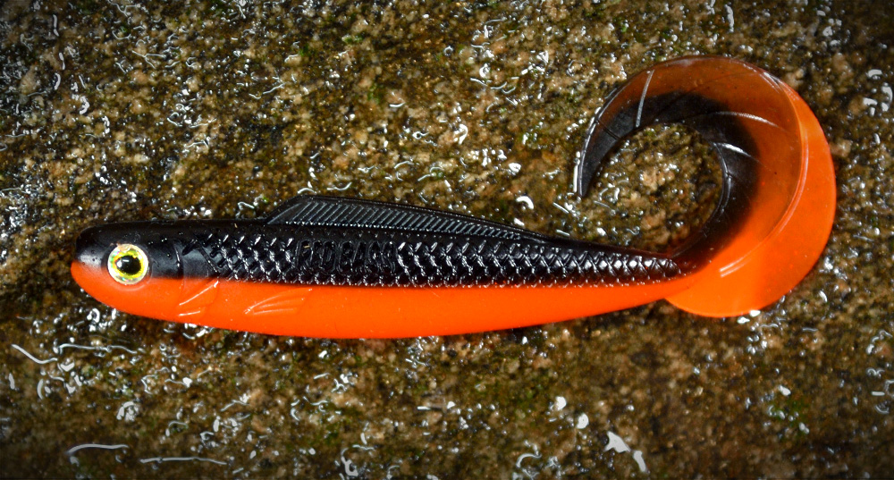 Redbass gumová nástraha twister kixter black/signal orange uv color - l 100 mm