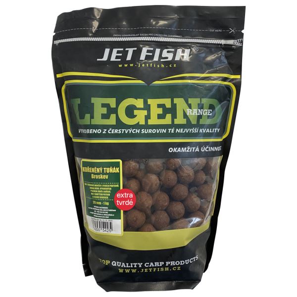 Jet Fish Extra Tvrdé Boilie Legend Range Kořeněný Tuňák Broskev 250 g