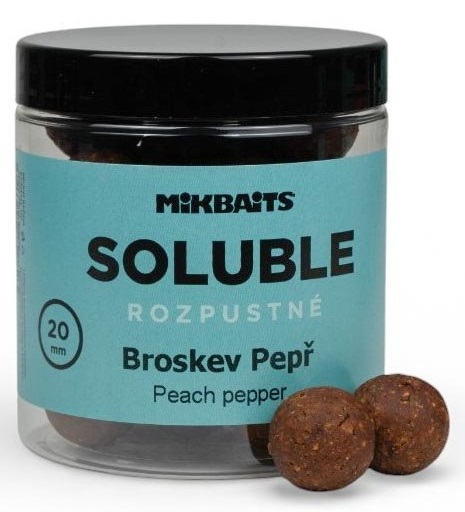 Levně Mikbaits rozpustné boilie soluble broskev pepř 250 ml - 20 mm
