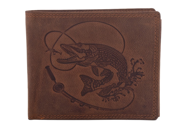 Levně Mercucio peněženka světlehnědá embos štika s udicí