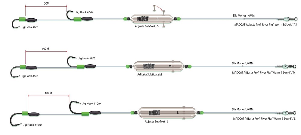 Levně Madcat návazec adjust profi river rigs worm and squid-velikost s 20 g