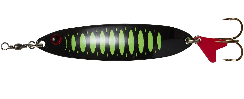 Dam třpytka effzett slim standard spoon uv fluo green black - délka 6,5 cm hmotnost 16 g