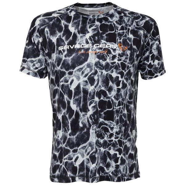 Savage Gear Tričko Night UV T Shirt Black Waterprint