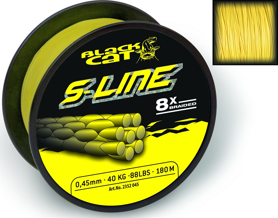 Black cat splétaná šňůra s-line žlutá 3000 m - průměr 0,42 mm nosnost 45 kg