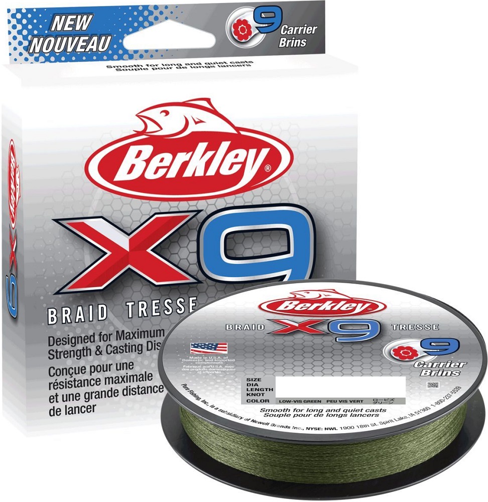 Levně Berkley splétaná šňůra x9 low vis green-průměr 0,12 mm / nosnost 12,1 kg