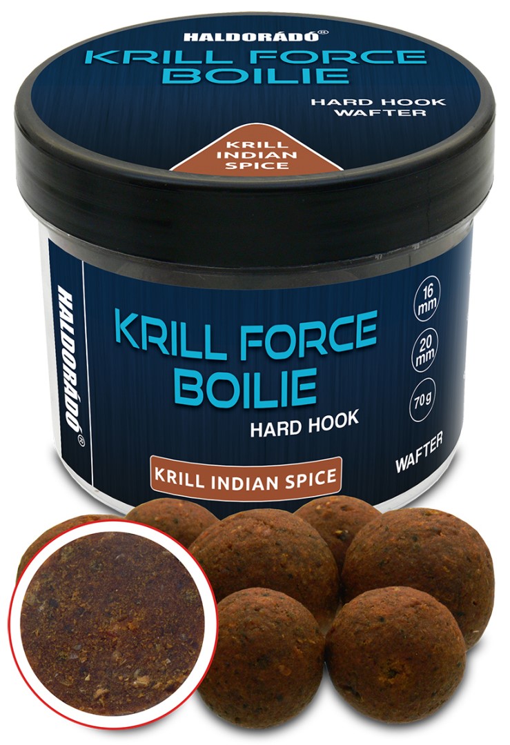 Haldorádó tvrzené boilie krill force hard hook boilies wafters 70 g 16/20 mm - indian spice