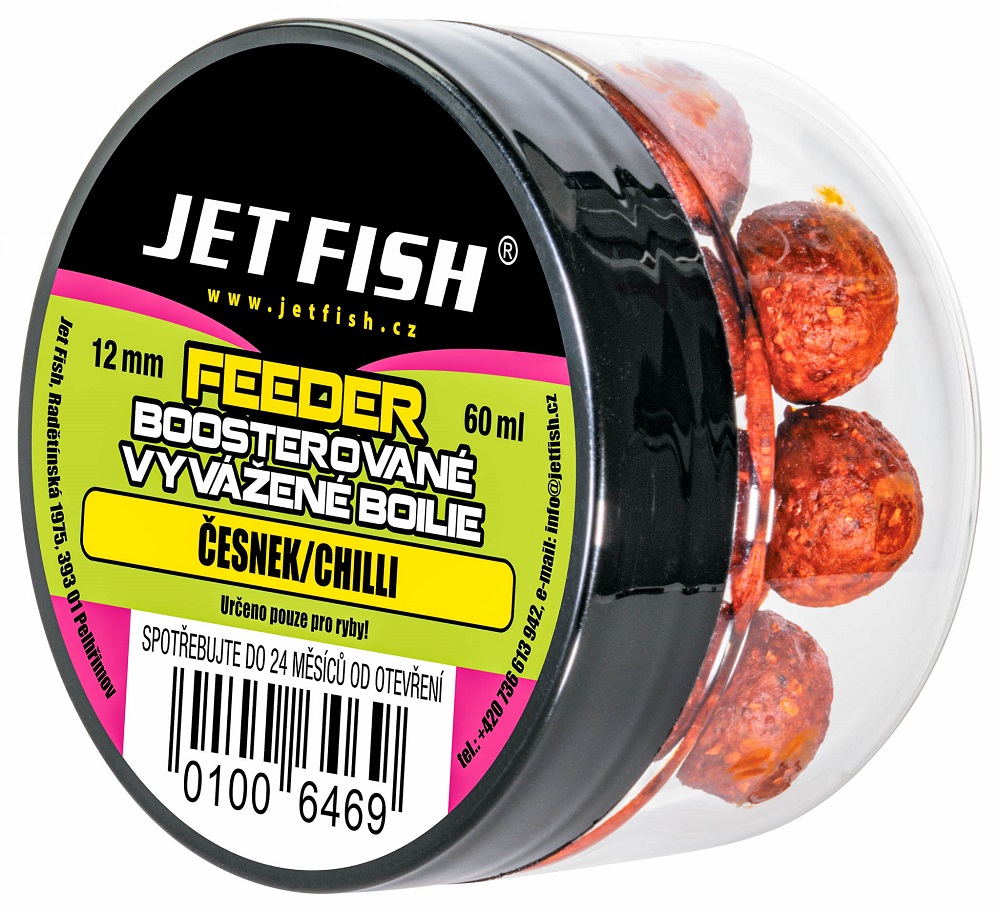 Jet fish feeder boosterované vyvážené boilie 60 ml 12 mm - česnek chilli