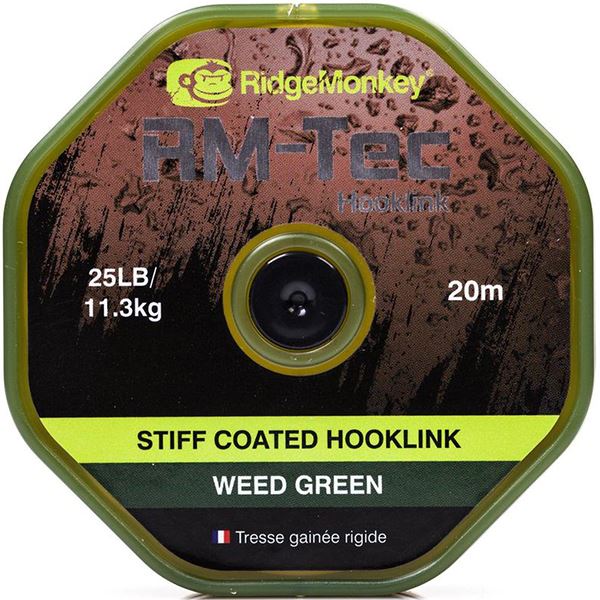 RidgeMonkey Návazcová Šňůrka RM Tec Stiff Coated Hooklink 20 m Zelená