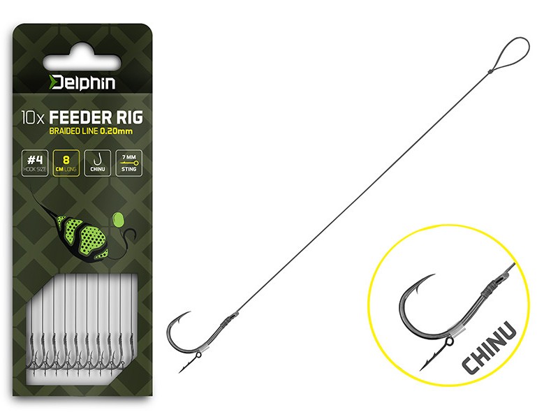 Levně Delphin návazec feederový braided sting chinu 10 ks - délka 12 cm průměr 0,14 mm háček #8