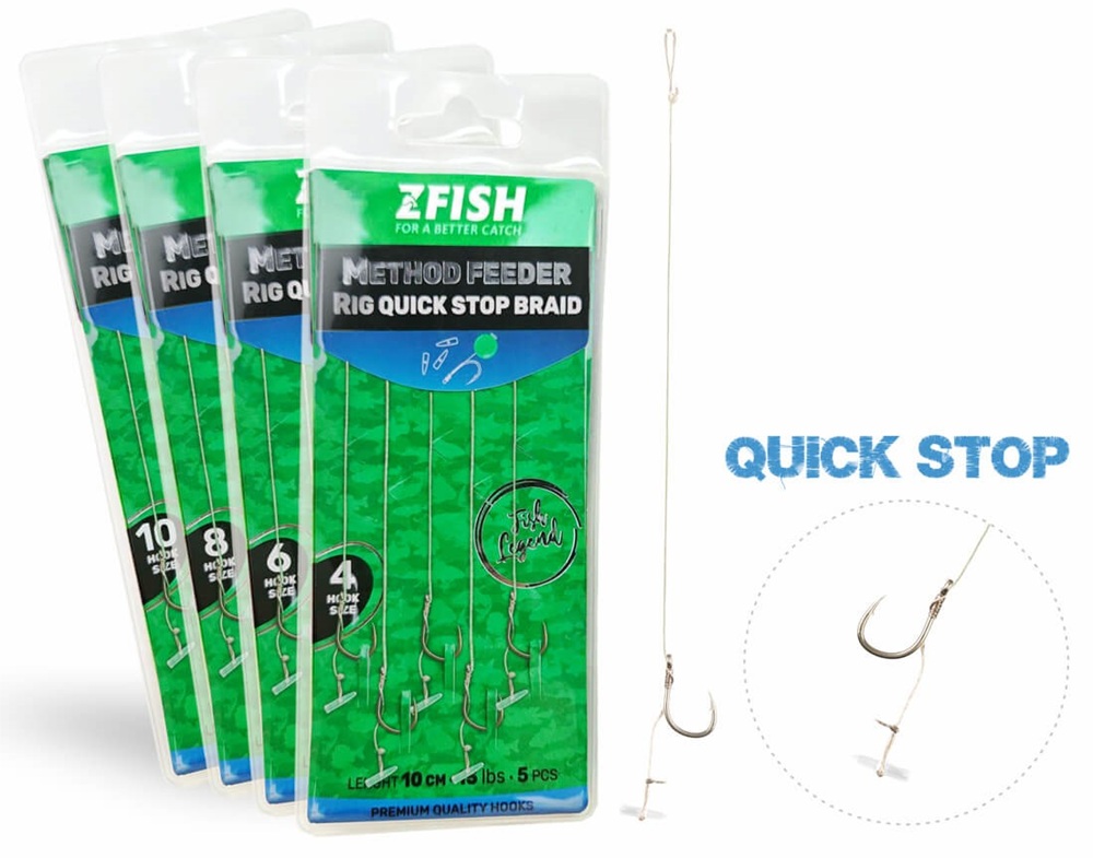 Zfish návazec method feeder rig quick stop braid 10 cm 5 ks - velikost háčku 8