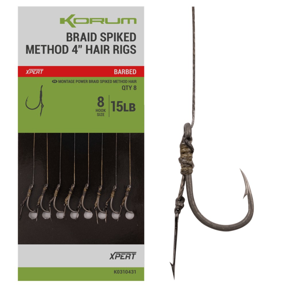 Korum návazec power braid spiked method hair rigs 15 lb barbed 10 cm 8 ks - velikost 12