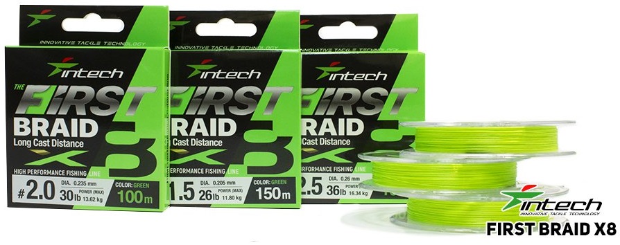 Intech first splétaná šňůra braided line braid x8 green 150 m - 0,128 mm 5,45 kg