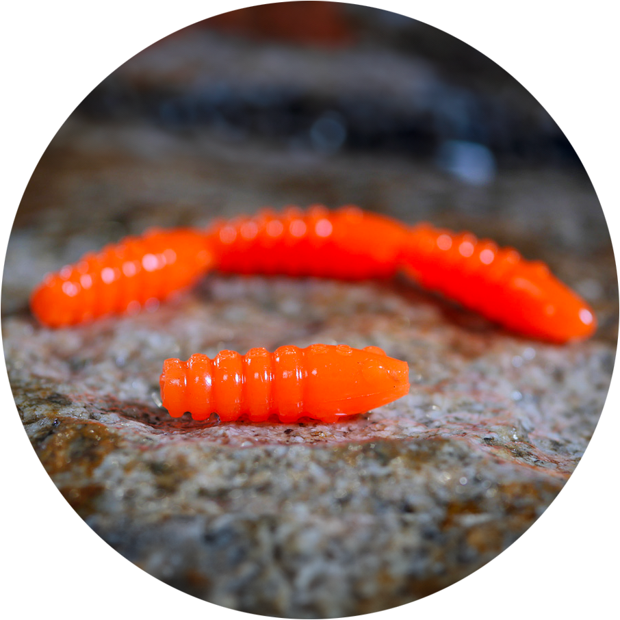 Redbass gumová nástraha trout grub signal orange uv color - 3x25 mm