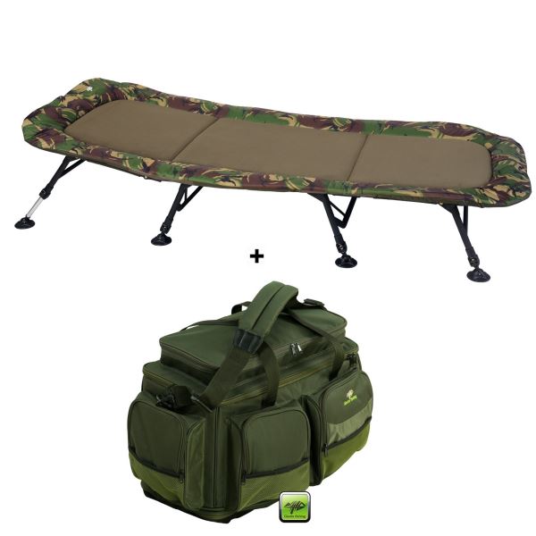 Giants Fishing Set Lehátko Flat Fleece Camo XXL 8Leg + Cestovní taška Deluxe XL
