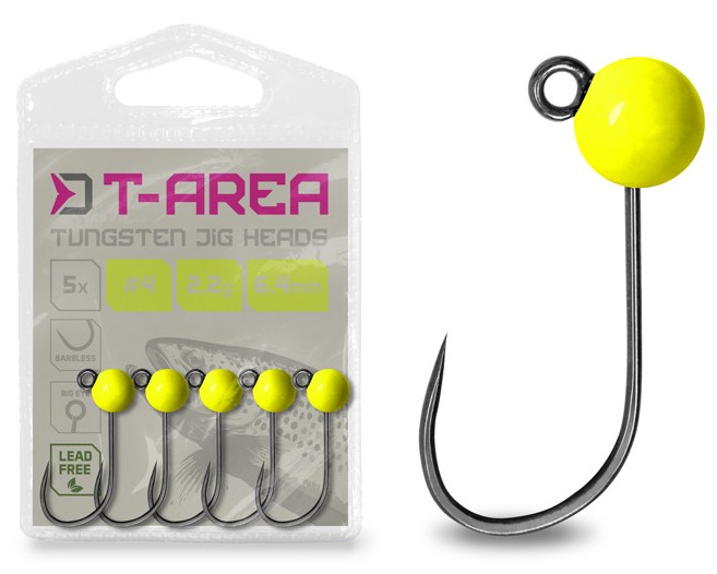 Delphin jigová hlavička t-area bl wolframový jig fluo žlutý 5 ks - #4 / 2,2 g / 6,4 mm