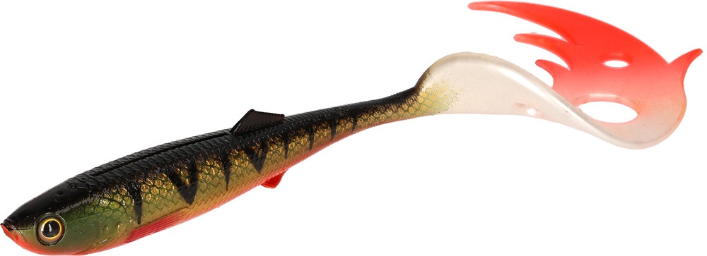 Mikado gumová nástraha sicario pike tail bloody perch balení - 18 cm 29 g 2 ks