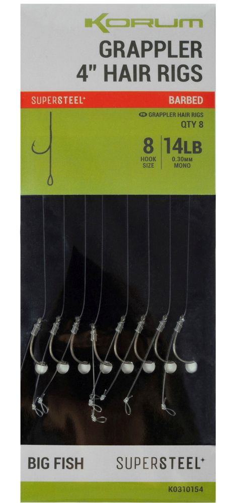 Korum návazec grappler 4” hair rigs barbed 10 cm - velikost háčku 8 průměr 0,30 mm nosnost 14 lb