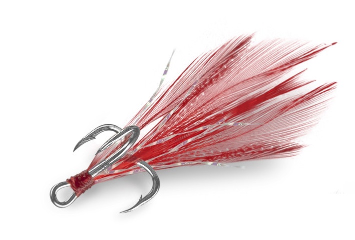 Delphin trojháček bird hook triple červená pírka 3 ks - velikost 4