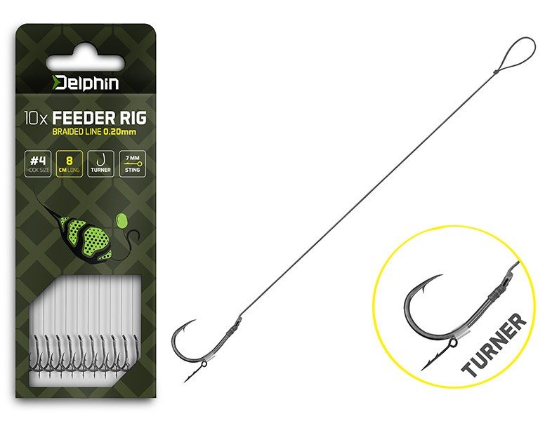 Levně Delphin návazec feederový braided sting turner 10 ks - délka 8 cm průměr 0,20 mm háček #4