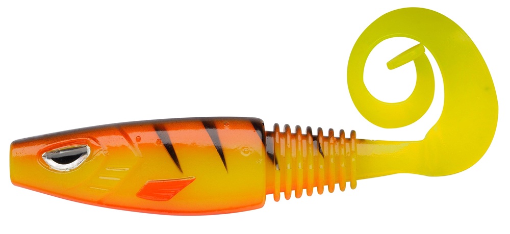 Berkley gumová nástraha sick curl hot yellow perch - 8 cm