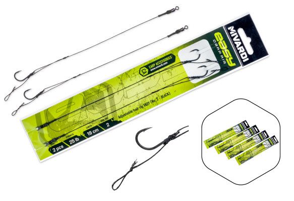Mivardi návazec adjustable hair rig easy 2 kusy 25 lb-velikost 2/ délka 19cm/ barva černý