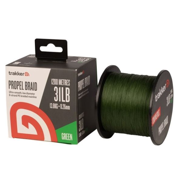 Trakker Kmenová Pletená Šňůra Propel Braid 1200 m 0,26 mm 31 lb Green