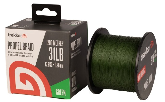 Levně Trakker kmenová pletená šňůra propel braid 1200 m 0,26 mm 31 lb green