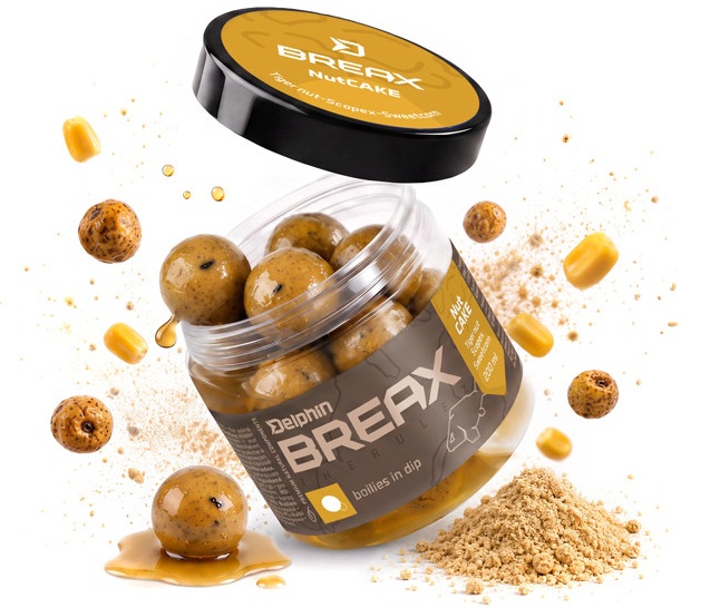 Delphin boilies v dipu breax nutcake tygří ořech scopex sladká kukuřice 200 ml - 16 mm