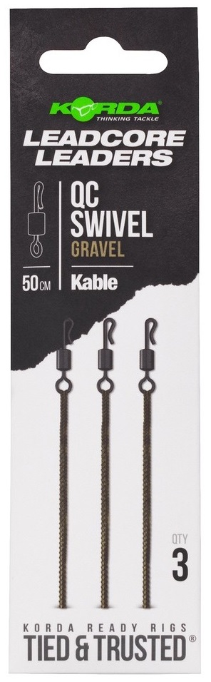 Levně Korda montáž kable leadcore leader qc swivel 50 cm - gravel