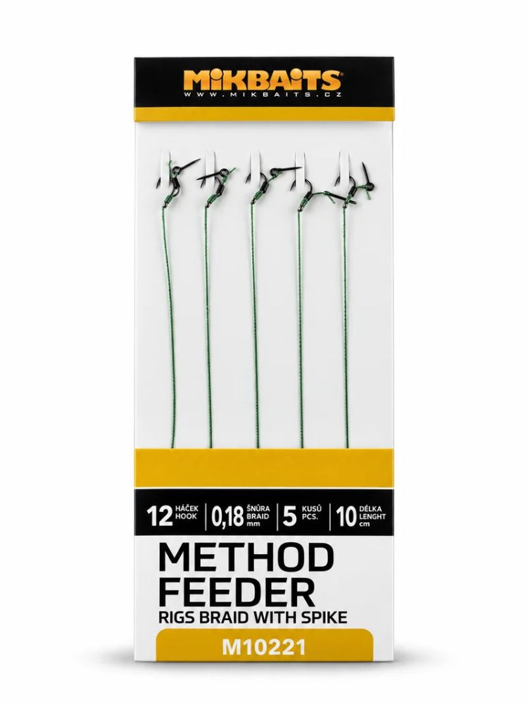 Mikbaits method feeder návazce z pletené šňůrky s hrotem 5 ks - velikost háčku 12