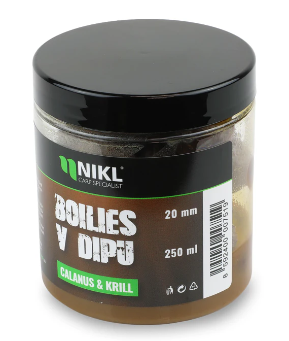 Levně Nikl boilies v dipu calanus & krill 250 ml - 20 mm