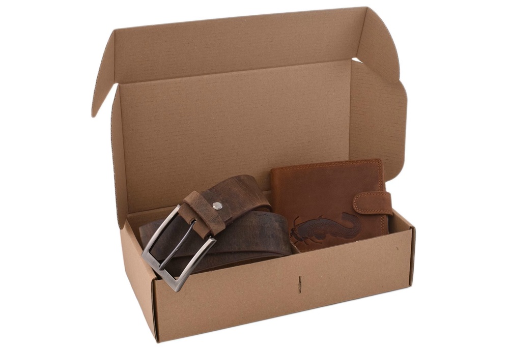 Mercucio rybářský dárkový set sumec - pánská peněženka a kožený opasek tmavý hladký