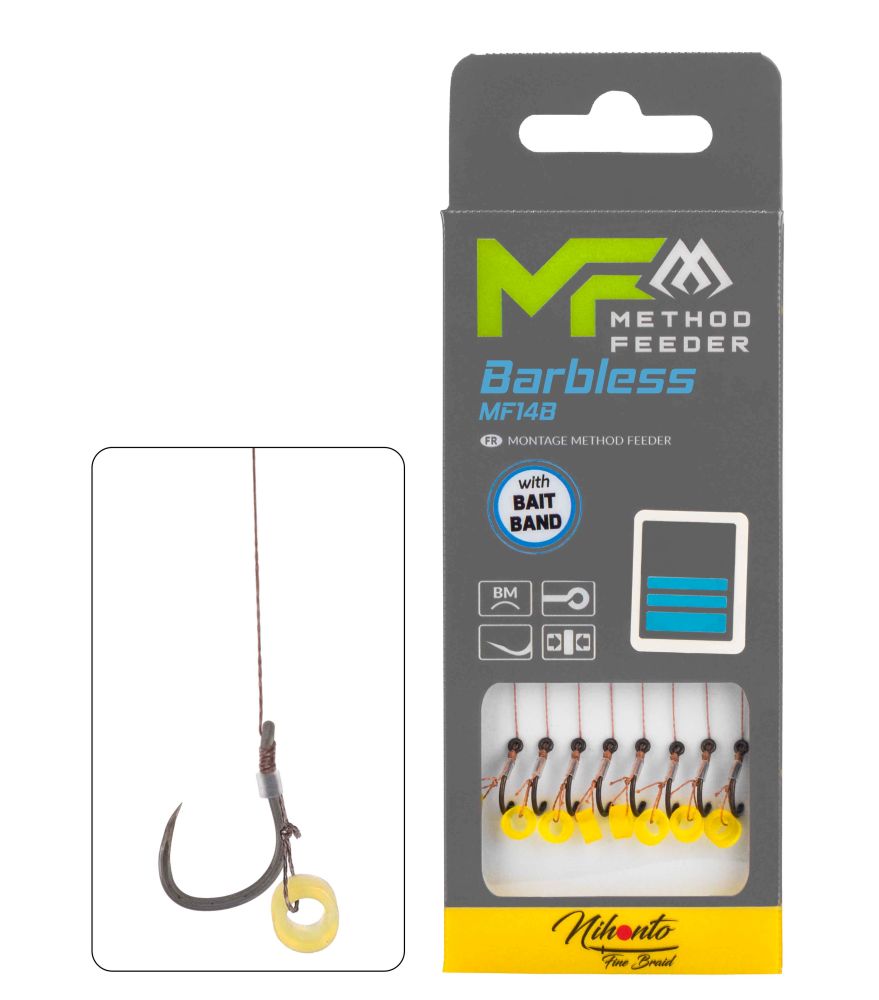 Mikado návazec feederový mf14 braided s gumkou barbless 8 ks 10 cm - 0,12 mm vel. 14