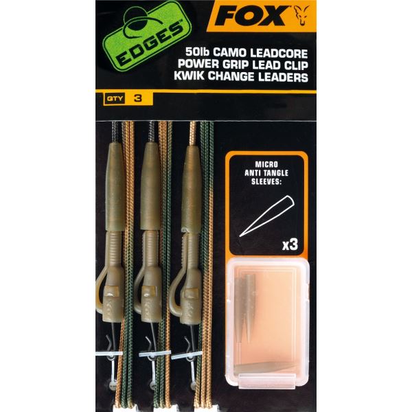 Fox Montáže Edges 50 lb Camo Leadcore Power Grip Lead Clip Kwik Change Leaders