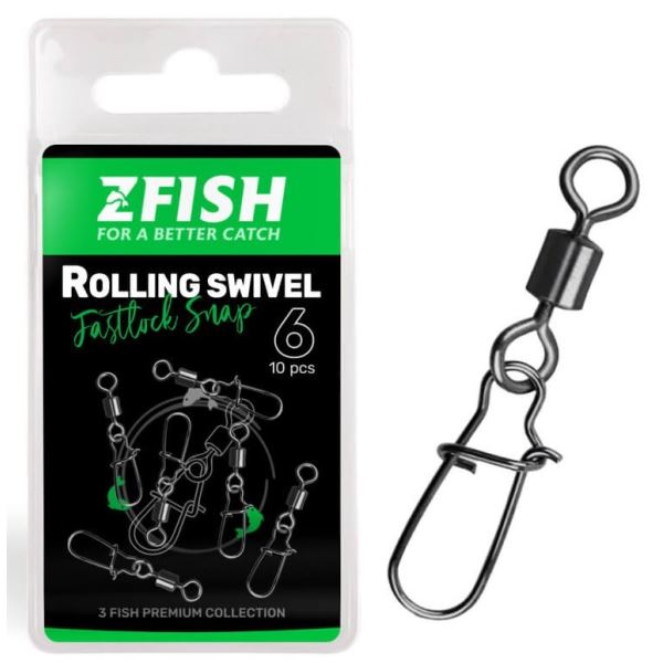 Zfish Obratlík s Karabinou Rolling Swivel & Fastlock Snap 10 ks