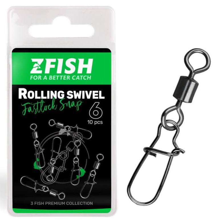 Zfish obratlík s karabinou rolling swivel & fastlock snap 10 ks - velikost 10 nosnost 21 kg