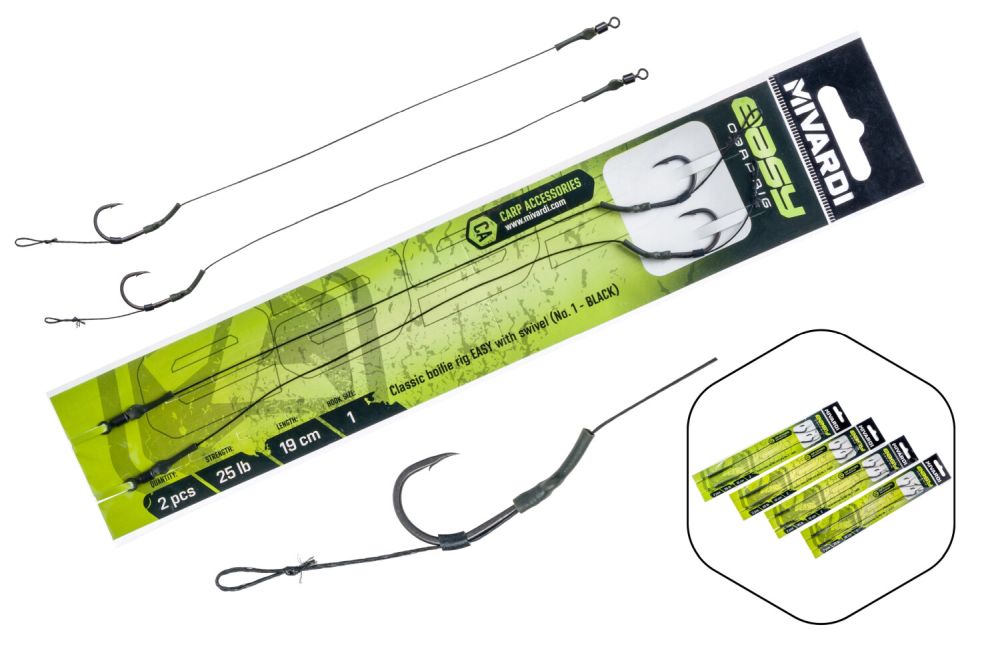 Mivardi návazec classic boilie rig easy s obratlíkem 2 kusy 25 lb-velikost 4