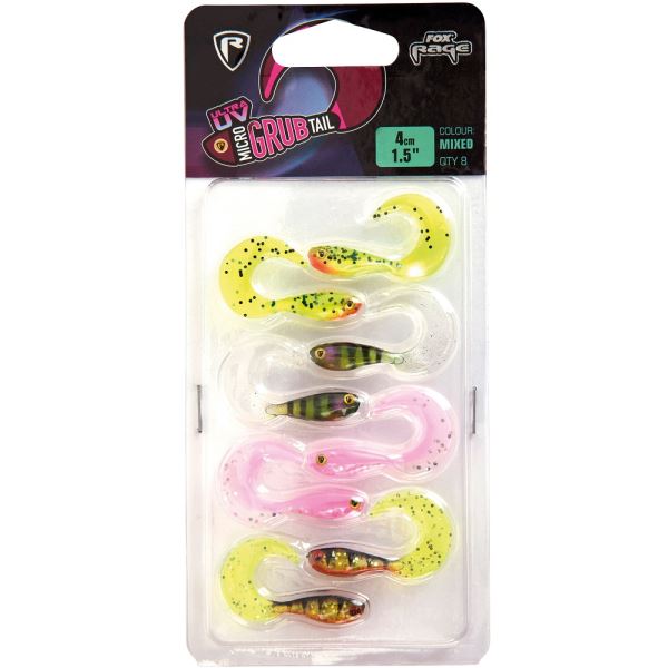 Fox Rage Gumová Nástraha UV Micro Grub Tail Mixed Colour Pack 4 cm 8 ks