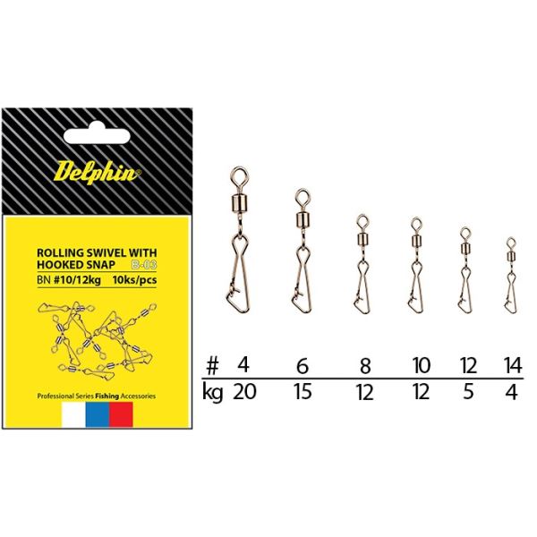 Delphin Obratlík S Karabinou Rollings Swivel With Hooked Snap B-03 10 ks