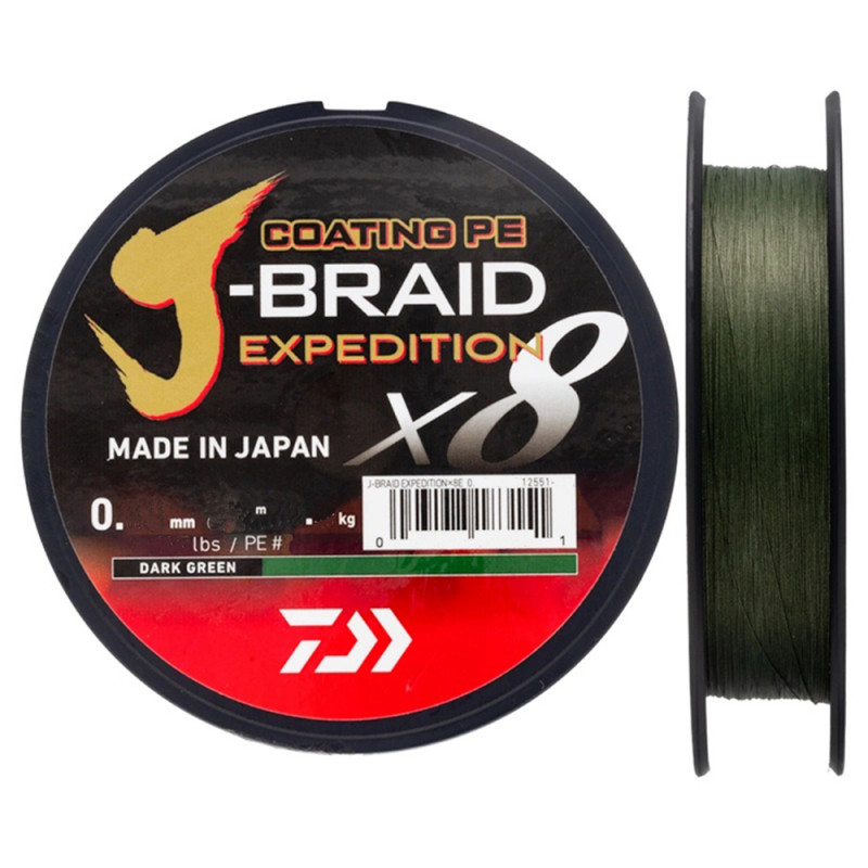 Daiwa splétaná šnůra j-braid expedition x8e dark green 300 m - 0,28 mm 26,4 kg