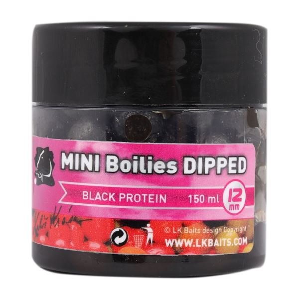 LK Baits Mini Boilies In Dip Black Protein 12 mm 150 ml