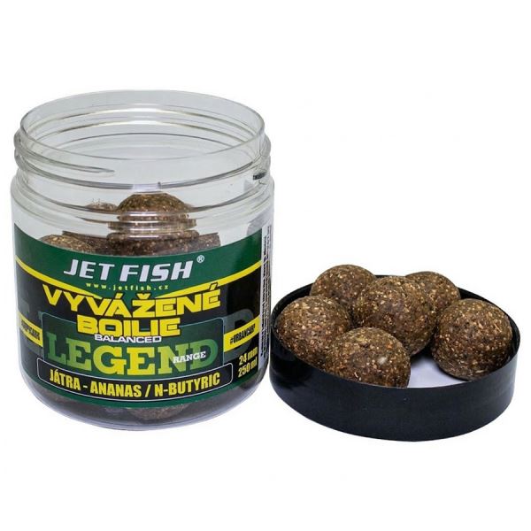 Jet Fish Vyvážené Boilie Legend Range Játra Ananas N-Butyric 20 mm 250 ml