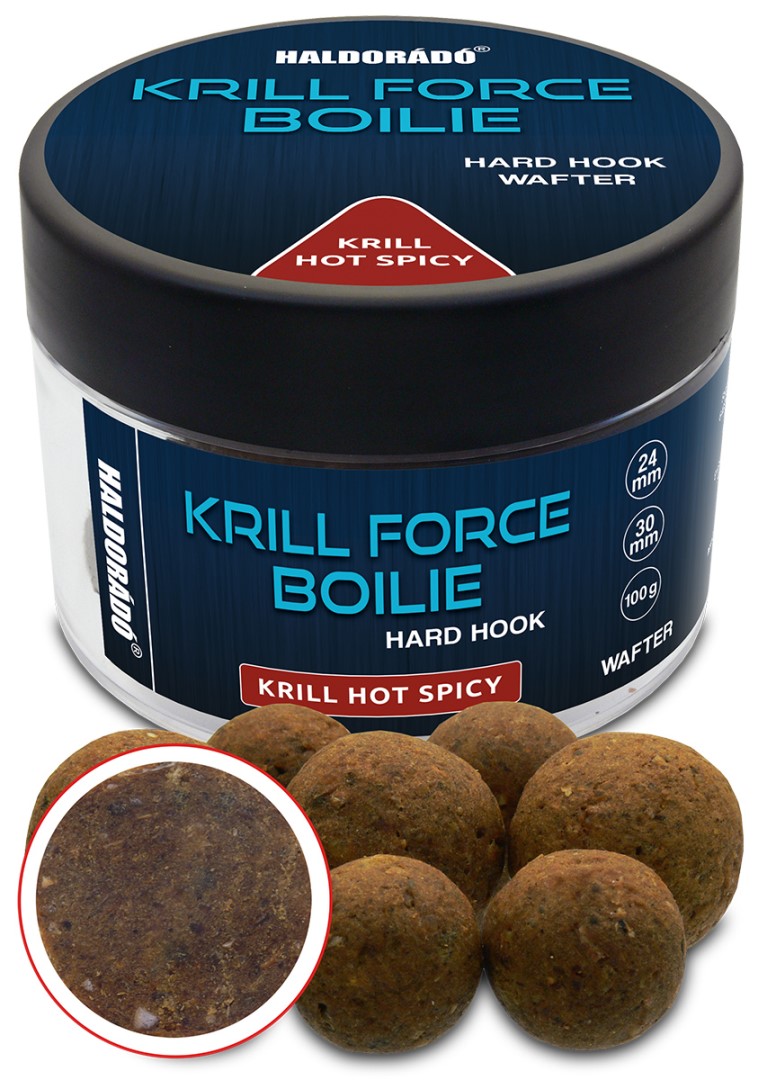 Haldorádó tvrzené boilie krill force hard hook boilies wafters 100 g 24/30 mm - hot spicy