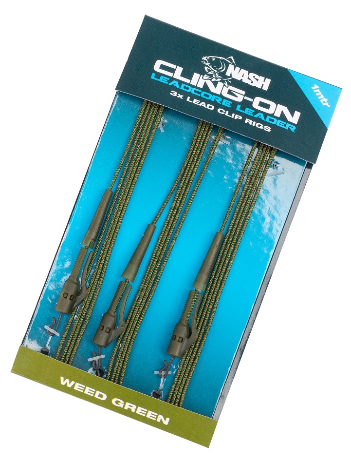 Nash montáž cling-on leadercore lead clip leaders 45lb weed 1m